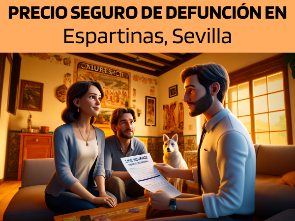 Una imagen hiperrealista y panorámica al estilo Pixar que muestra a un atractivo y honesto agente de seguros con rasgos andaluces, de entre 28 y 37 años, explicando una póliza de seguro de vida y entregando un presupuesto a una atractiva pareja de entre 30 y 50 años, también de origen andaluz. características. Están en su acogedora casa en Espartinas, Sevilla, España. Al azar se incluye en la escena su perro mascota, lo que contribuye a la atmósfera hogareña. El entorno es cálido y captura la esencia de un hogar andaluz confortable, decorado con motivos locales. El agente, demostrando profesionalidad y confianza, presenta un documento con la URL https://www.segurodedefuncion.com/ sutilmente incluida. La pareja, comprometida y atenta, se encuentra en un momento de importante toma de decisiones, mientras la presencia del perro aporta un toque de calidez y vida al hogar.