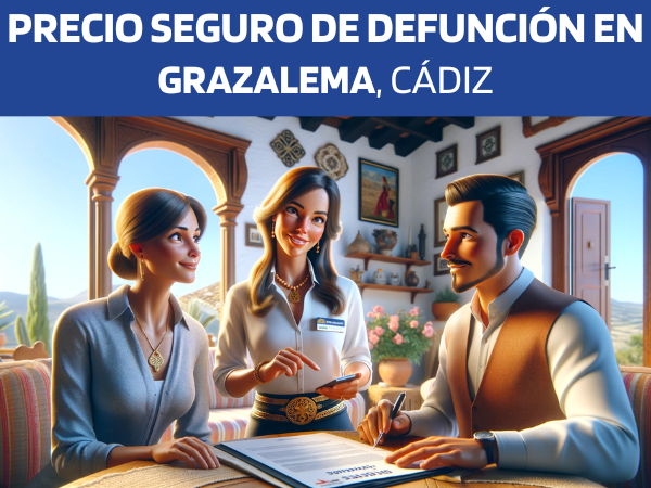 Imagen realista y panorámica al estilo Pixar que muestra a una atractiva y honesta agente de seguros de 37 años, con rasgos andaluces, explicando una póliza de seguros de decesos y entregando un presupuesto a una atractiva pareja de unos 47 años, también con rasgos andaluces. Están en su casa de Grazalema, Cádiz. El escenario refleja el interior de una acogedora casa típica andaluza, en la que se mezclan elementos tradicionales y modernos. El agente, que destila profesionalidad y calidez, muestra un documento en el que se ve claramente la URL https://www.segurodedefuncion.com/. La pareja, comprometida e interesada, escucha atentamente, encarnando el encanto y la calidez asociados a la cultura andaluza.