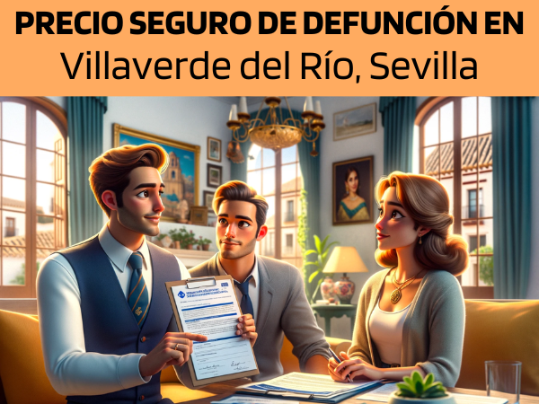 Imagen realista y panorámica al estilo Pixar que muestra a un atractivo y honesto agente de seguros de 37 años, con rasgos andaluces, explicando una póliza de seguros de vida y entregando un presupuesto a una atractiva pareja de unos 34 años, también con rasgos andaluces. Están en su casa de Villaverde del Río, Sevilla, España. El escenario capta la esencia de un hogar andaluz, con colores cálidos y acogedores, decoración tradicional y un fondo soleado típico de la región. El agente, haciendo gala de profesionalidad y confianza, muestra un documento en el que se incluye sutilmente la URL https://www.segurodedefuncion.com/. La pareja parece interesada y comprometida, sus expresiones reflejan confianza y consideración mientras escuchan. La imagen encarna un momento de importante toma de decisiones, rodeado del rico telón de fondo cultural de Andalucía.