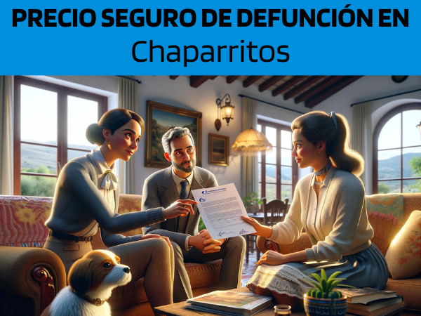 Una imagen hiperrealista y panorámica al estilo Pixar que muestra a una atractiva y honesta agente de seguros, elegida al azar como mujer, de entre 28 y 37 años, con rasgos andaluces. Está explicando una póliza de seguro de vida y entregando un presupuesto a una atractiva pareja de entre 30 y 50 años, también con rasgos andaluces. Se encuentran en su acogedora casa en Chaparritos, una pedanía de Jerez de la Frontera, Cádiz. Los acompaña su mascota elegida al azar, un perro, lo que añade un ambiente cálido y familiar a la escena. El entorno está lleno de detalles y refleja el encanto único de un hogar en Andalucía, con una decoración tradicional y un ambiente confortable. El agente, haciendo gala de profesionalismo y empatía, presenta un documento que incluye sutilmente la URL https://www.segurodedefuncion.com/. La pareja parece comprometida y pensativa, compartiendo un momento de importante toma de decisiones dentro del hermoso y culturalmente rico entorno de su hogar.