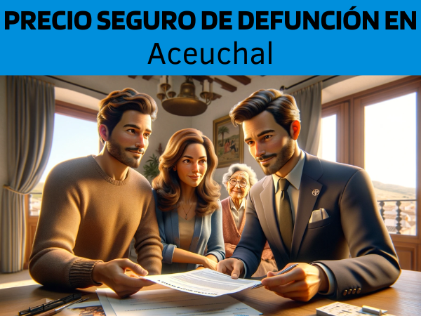 Una imagen hiperrealista y panorámica al estilo Pixar que muestra a un atractivo y honesto agente de seguros, de unos 34 años, con rasgos andaluces, explicando una póliza de seguro de vida y entregando un presupuesto a una atractiva pareja, de entre 35 y 45 años, también de origen andaluz. características. Están en su acogedora casa en Aceuchal, Badajoz, España. Junto a ellos está su adorable abuela, añadiendo un toque conmovedor a la escena. El ambiente del hogar es cálido y acogedor, lo que refleja el encanto cultural y arquitectónico único de Acedera. El agente, haciendo gala de profesionalidad y confianza, presenta un documento con la URL https://www.segurodedefuncion.com/ sutilmente incluida. La pareja, junto con su abuela, parece comprometida y pensativa, lo que genera un momento de importante toma de decisiones familiares.
